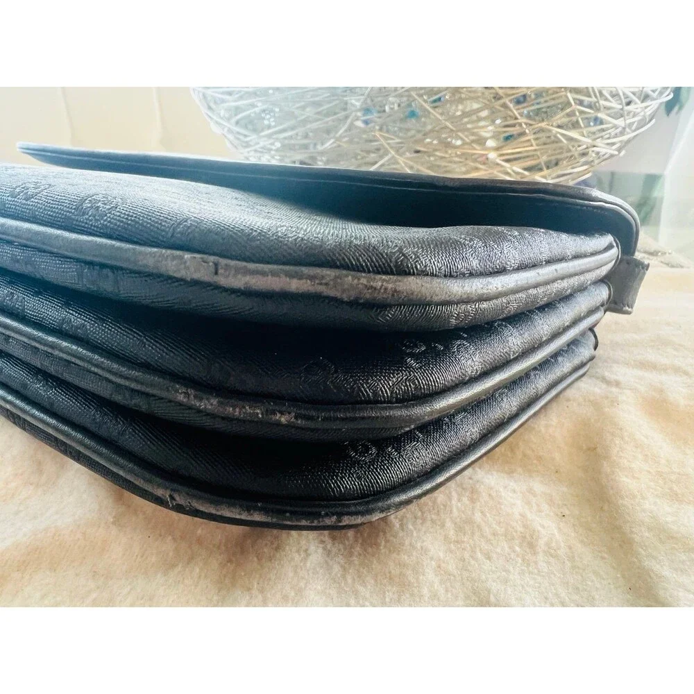 Vintage Gucci Black Monogram Canvas & Leather Shoulder Bag - Picture 6 of 11